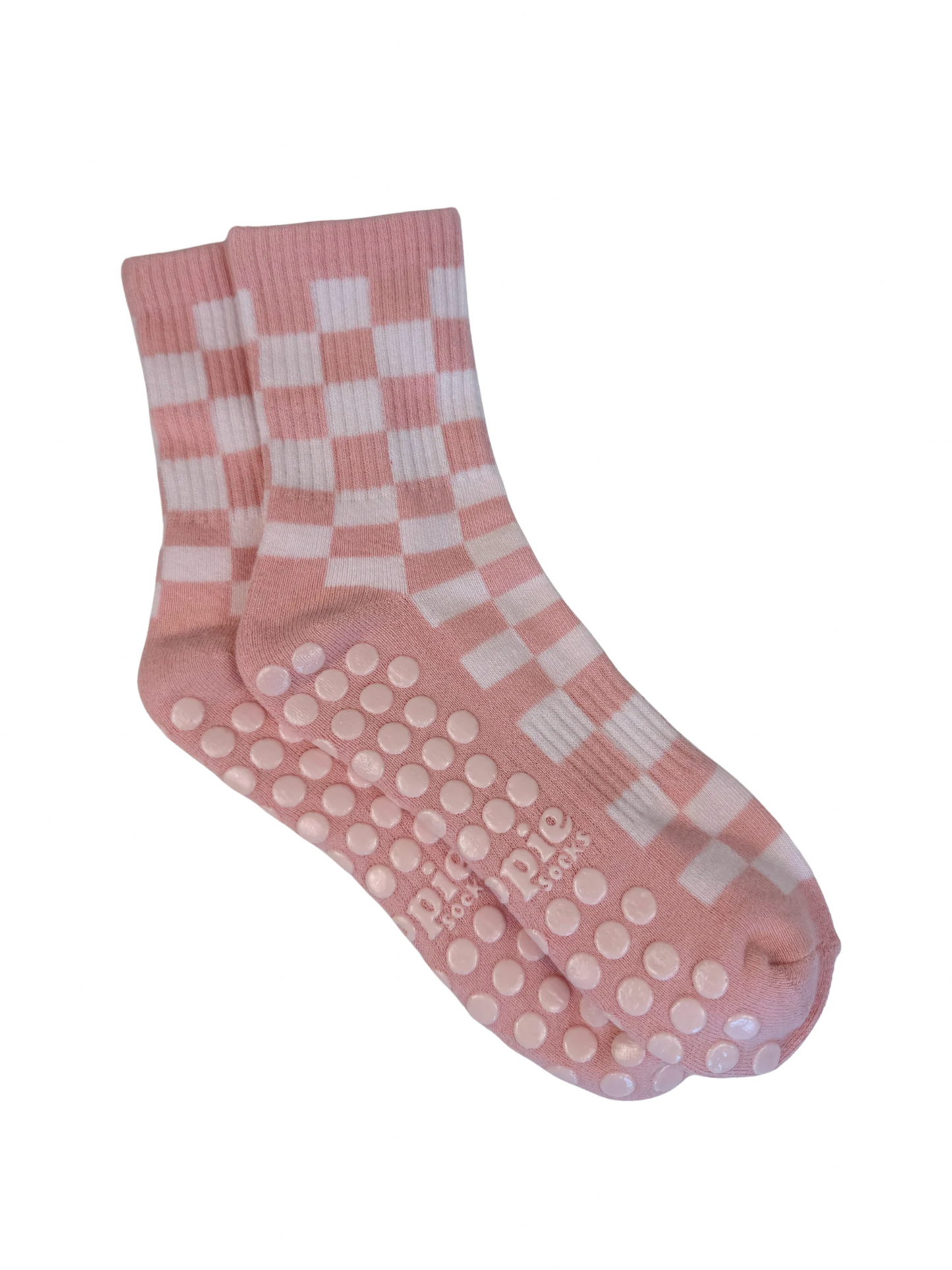 Pink checkered sock on a white background