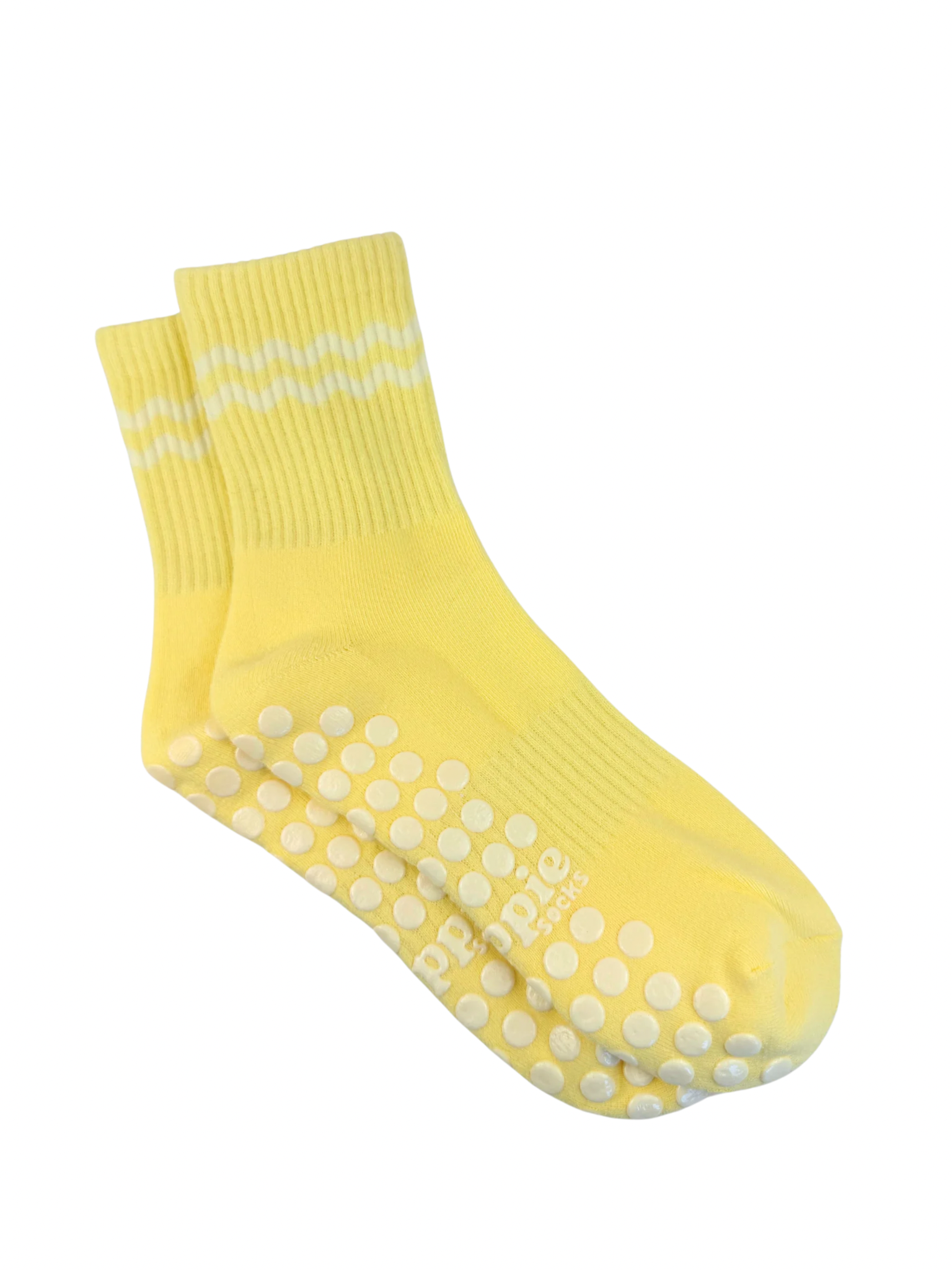 Yellow socks with light yellow stripes on a white background