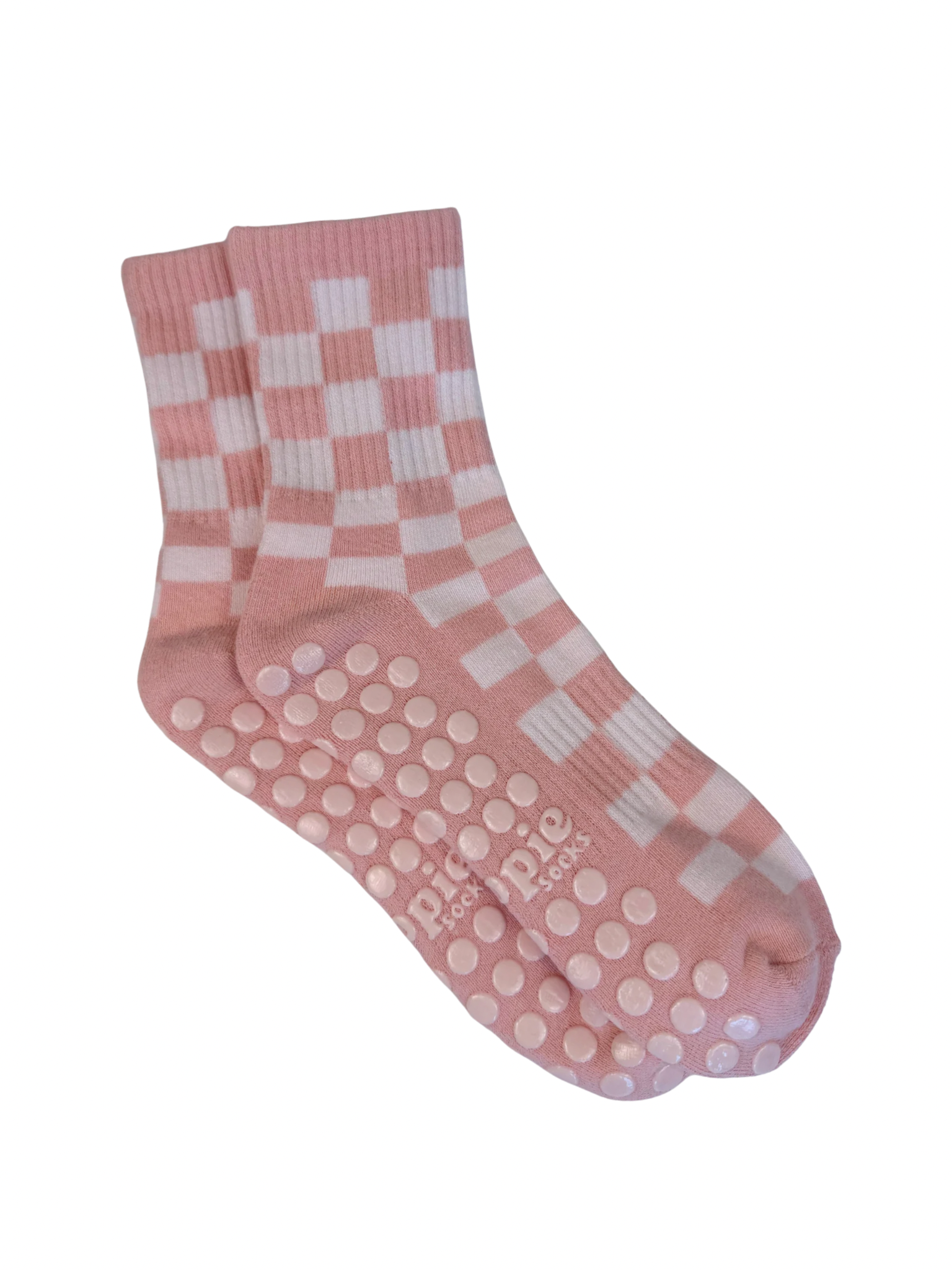 Pink checkered sock on a white background