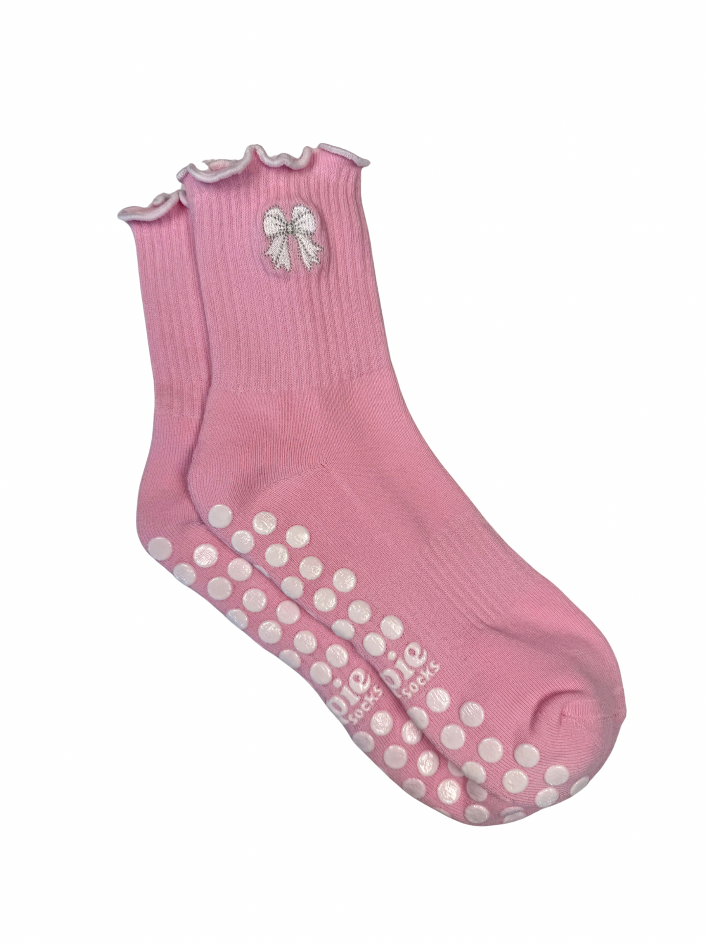 pink bow grip socks