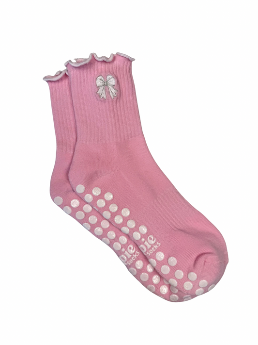 pink bow grip socks